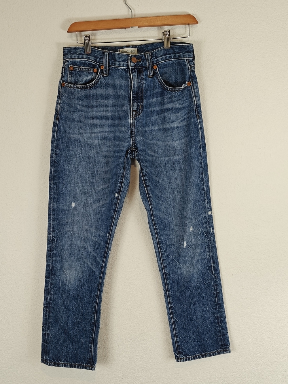 Madewell Distressed Straight Leg Crop Jeans Medium Wash Blue Ankle Denim Size 26